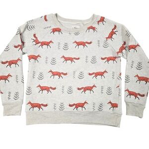 LA Soul Fox Print Sweatshirt Youth XL Gray Woodland‎ Cottagecore Cabin Animals